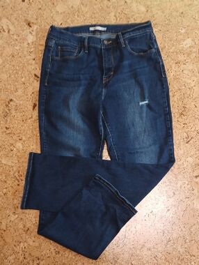 Levi Strauss Women's Blue Dark Rinse Denim 505 Straight Stretch Jeans Size 12